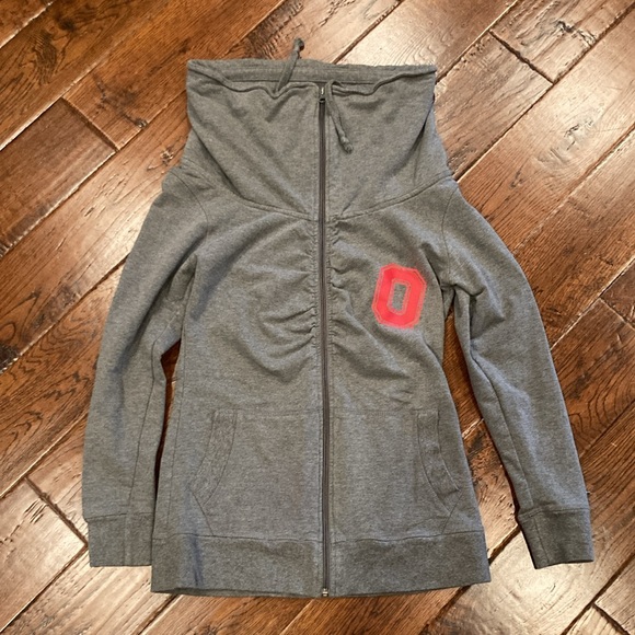 Women’s Ohio State Buckeyes Gray Funnel Neck Zipper Front Sweatshirt Size Medium - Picture 2 of 5